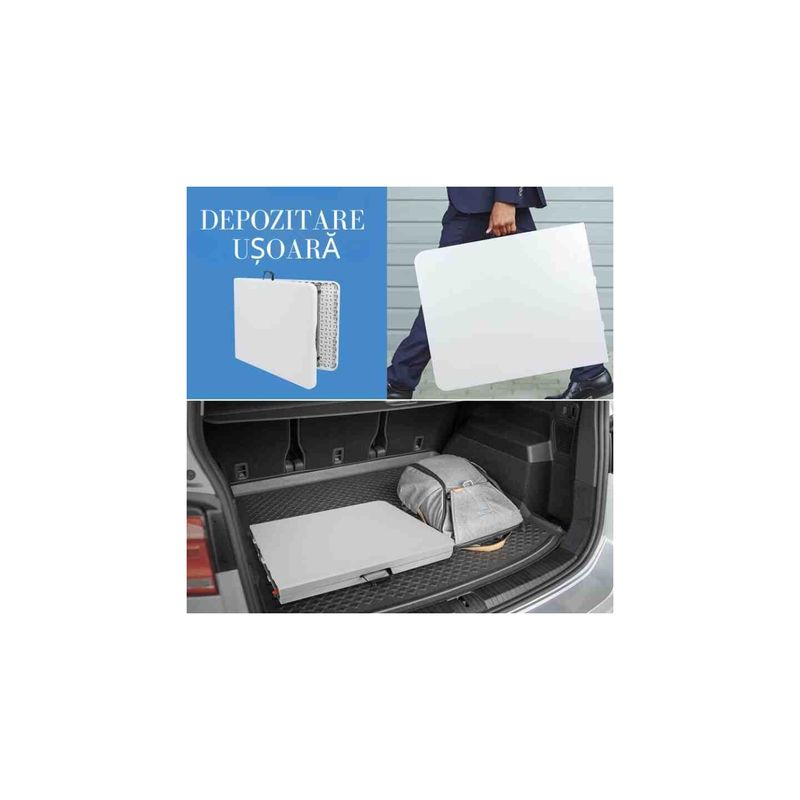 Sport si Outdoor - Camping - Mobilier pentru camping - Mese camping - Masa pliabila, de gradina, camping, cadru otel, 180x75x75, alba - Infinity.ro