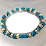 Fashion, accesorii si bijuterii - Copii - Articole botez - Trusouri si accesorii botez - Tul pentru decor cristelnita, trandafiri sapun albastrii deschis si albi, 150 cm - Infinity.ro