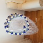 Fashion, accesorii si bijuterii - Copii - Articole botez - Trusouri si accesorii botez - Tul pentru decor cristelnita, trandafiri sapun albastrii si albi, 230 cm - Infinity.ro