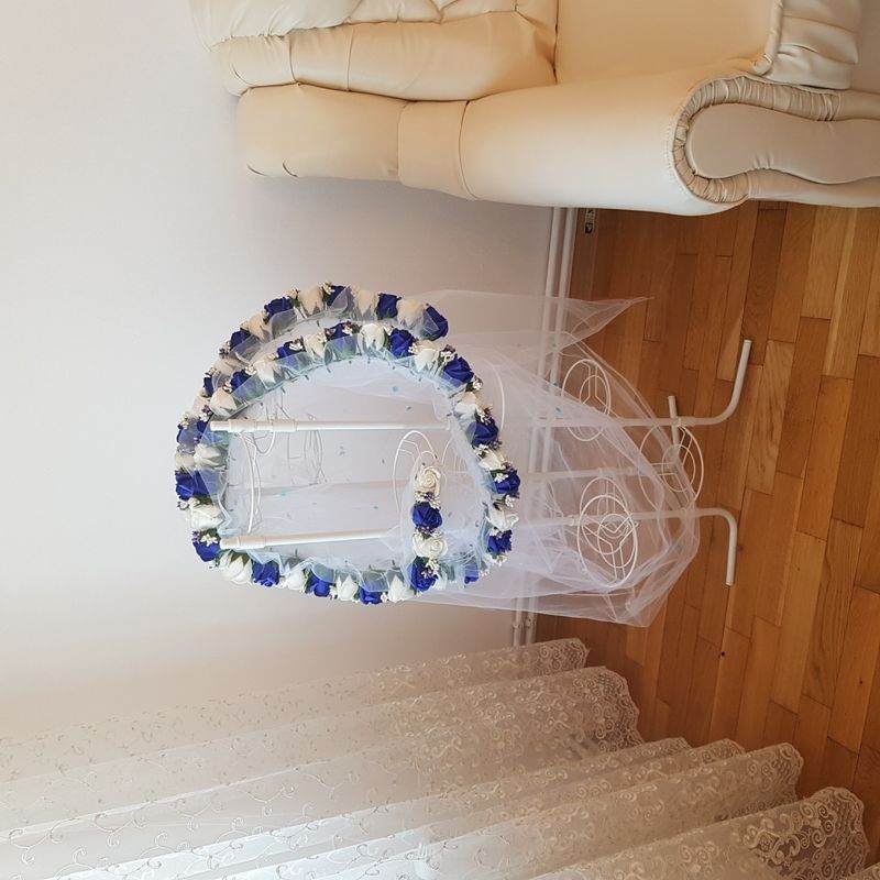 Fashion, accesorii si bijuterii - Copii - Articole botez - Trusouri si accesorii botez - Tul pentru decor cristelnita, trandafiri sapun albastrii si albi, 260 cm - Infinity.ro