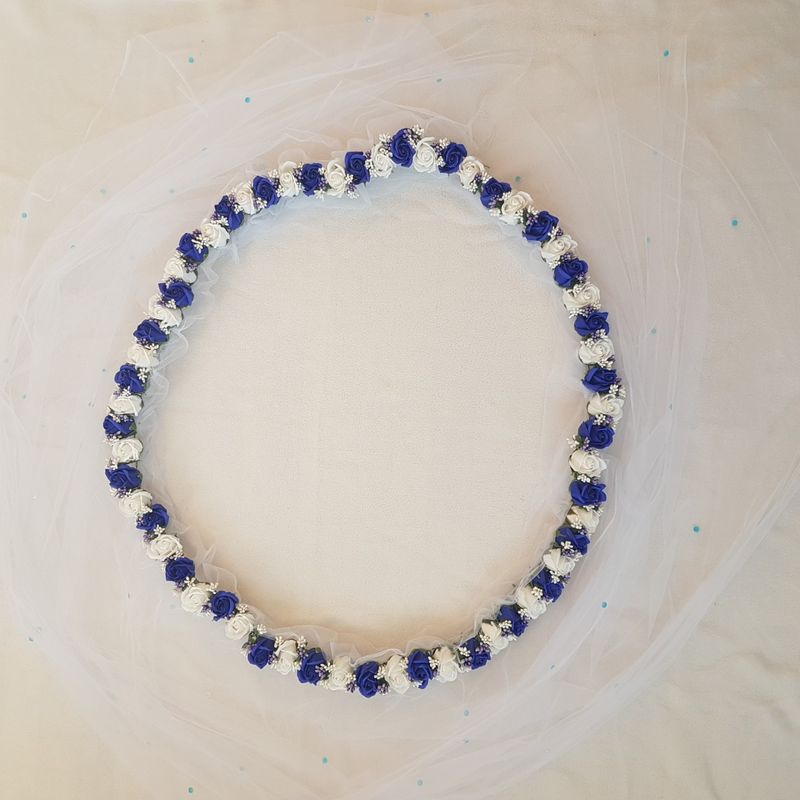 Fashion, accesorii si bijuterii - Copii - Articole botez - Trusouri si accesorii botez - Tul pentru decor cristelnita, trandafiri sapun albastrii si albi, 260 cm - Infinity.ro