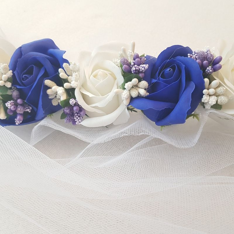 Fashion, accesorii si bijuterii - Copii - Articole botez - Trusouri si accesorii botez - Tul pentru decor cristelnita, trandafiri sapun albastrii si albi, 260 cm - Infinity.ro