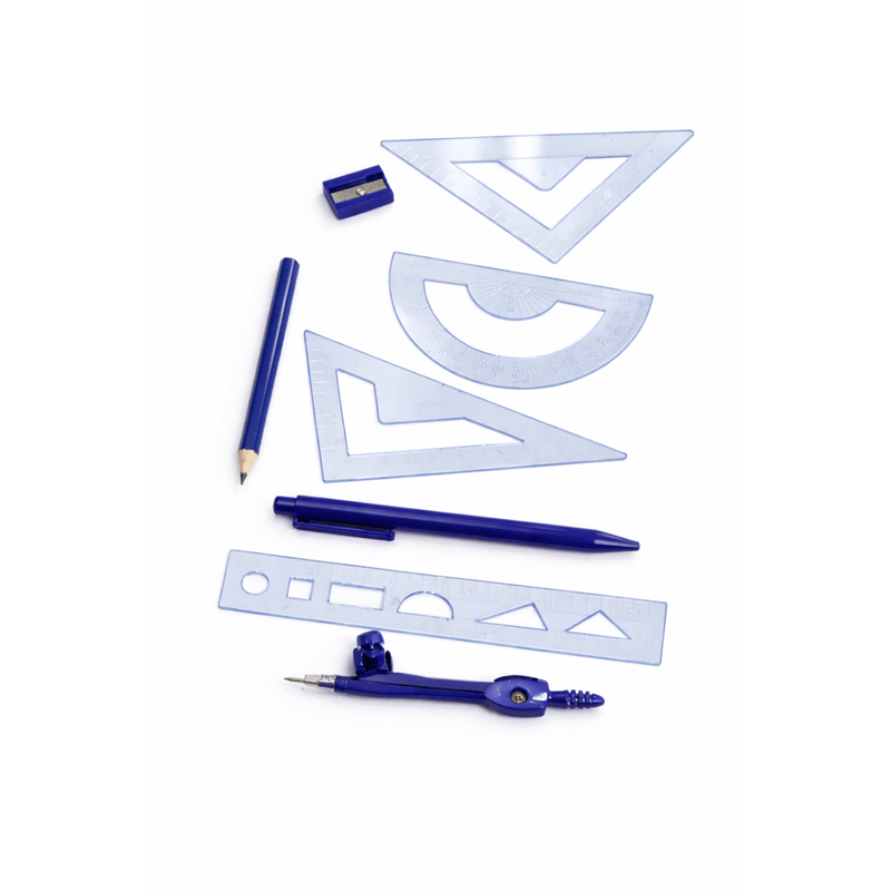 Carti si Birotica - Rechizite - Instrumente geometrice - Trusa Set 8 de Geometrie in Cutie pentru Scoala, Plastic, Albastru - Infinity.ro