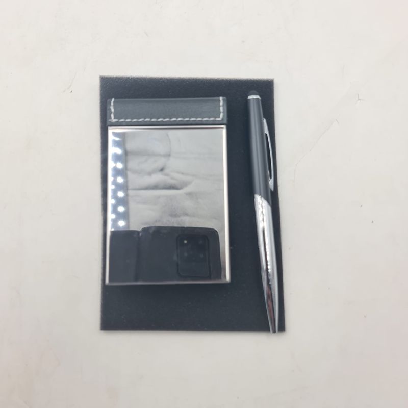 Carti si Birotica - Birotica - Instrumente de scris - Pixuri si stilouri - Set de Pix si Port Card, Metal, Piele Ecologica, Negru, 16*10 cm - Infinity.ro