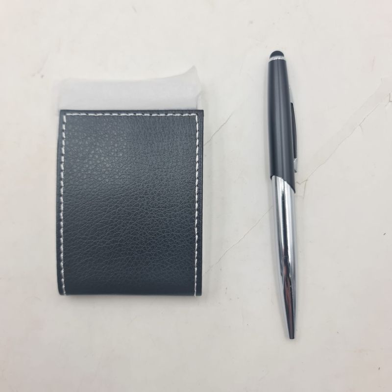 Carti si Birotica - Birotica - Instrumente de scris - Pixuri si stilouri - Set de Pix si Port Card, Metal, Piele Ecologica, Negru, 16*10 cm - Infinity.ro