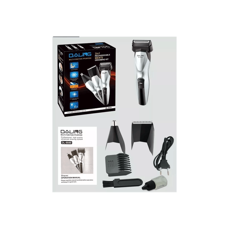 Ingrijire personala si Cosmetice - Aparate & accesorii ingrijire personala - Aparate de ras si tuns - Aparate de tuns - Set Aparat de Tuns Facial 3 in 1, Model DL-9049 cu 3 capete detasabile, 17 cm - Infinity.ro