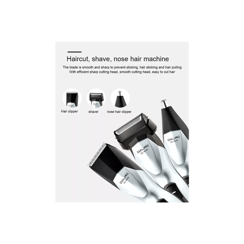 Ingrijire personala si Cosmetice - Aparate & accesorii ingrijire personala - Aparate de ras si tuns - Aparate de tuns - Set Aparat de Tuns Facial 3 in 1, Model DL-9049 cu 3 capete detasabile, 17 cm - Infinity.ro