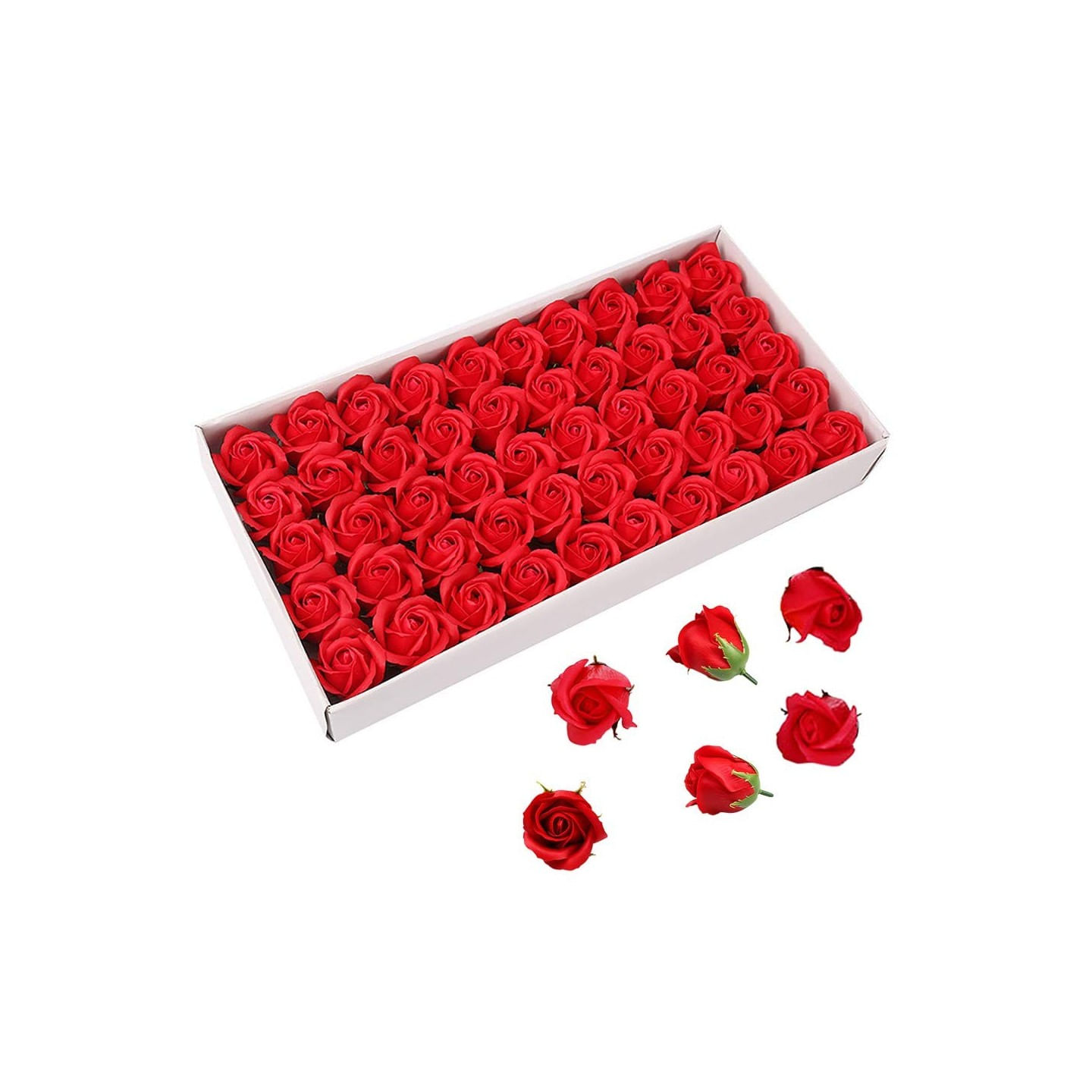 Set 50 Flori de Sapun Trandafiri, Rosu, 5 cm