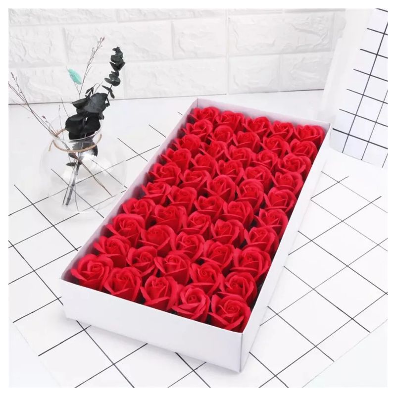 Market - Cadouri - Flori si aranjamente - Set 50 Flori de Sapun Trandafiri, Rosu, 5 cm - Infinity.ro