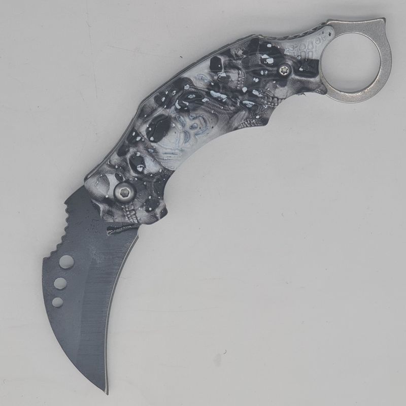 Sport si Outdoor - Camping - Cutite, bricege si accesorii - Cutite si bricege - Set 4 Cutite talon, model craniu, 13 cm - Infinity.ro