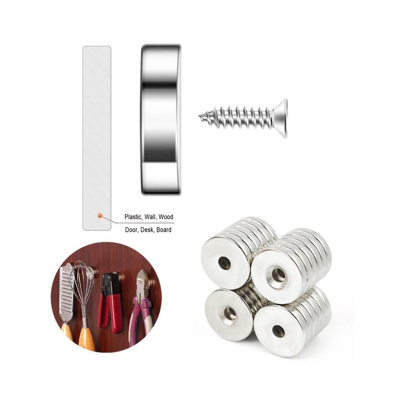 Casa si Gradina - Constructii - Feronerie si accesorii - Suruburi, dibluri si accesorii uz general - Set 20 magneti foarte puternic pentru surub, gri, disc, simplu, 15 mm X 4 mm - Infinity.ro