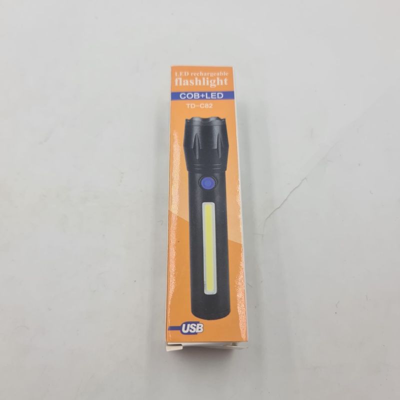 Sport si Outdoor - Camping - Articole solare camping - Lampi si lanterne camping - Lanterna de Mana, COB Led, Reglare Zoom, Cablu Usb, 14 cm, Negru - Infinity.ro