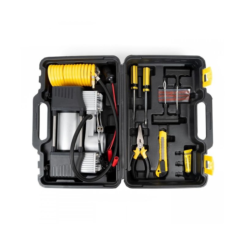 Casa si Gradina - Electrice - Echipamente electrice - Compresoare - Kit compresor auto cu valiza, kit reparatie pana, 2 cilindrii, auto - Infinity.ro