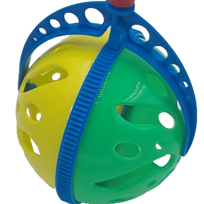 Jucarii, Copii si Bebe - Jucarii si jocuri - Jucarii bebelusi - Jucarii zornaitoare - Jucarie interactiva, minge cu maner, zornaitoare, 7 x 7 x  40 cm, galben/verde - Infinity.ro