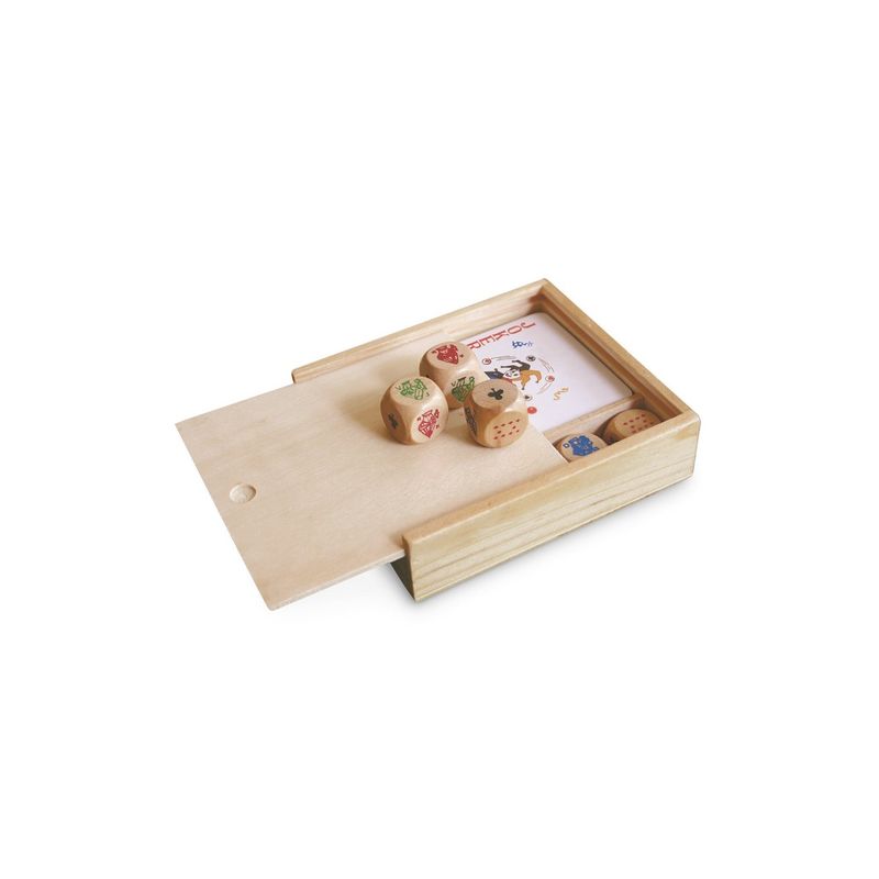 Jucarii, Copii si Bebe - Jucarii si jocuri - Jocuri si puzzle - Jocuri de societate - jocuri 2 in 1, pachet de carti si zaruri, in cutie de lemn - Infinity.ro