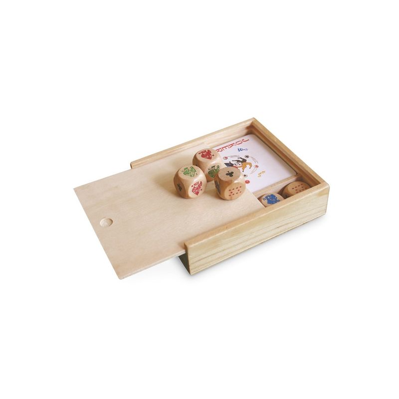 Jucarii, Copii si Bebe - Jucarii si jocuri - Jocuri si puzzle - Jocuri de societate - jocuri 2 in 1, pachet de carti si zaruri, in cutie de lemn - Infinity.ro