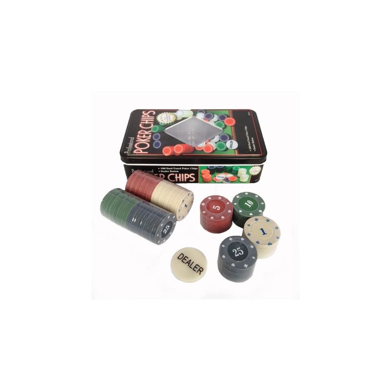 Jucarii, Copii si Bebe - Jucarii si jocuri - Jocuri si puzzle - Jocuri de societate - Joc de poker in cutie de aluminiu 4 x 25 jetoane (albastru, verde, alb si rosu) - Infinity.ro