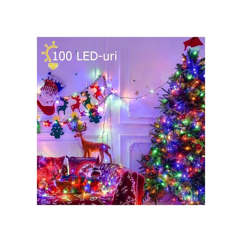 Casa si Gradina - Decoratiuni - Decoratiuni de sezon - Instalatie De Craciun, Lumini Multicolore, 100 LED, Fir Verde - Infinity.ro
