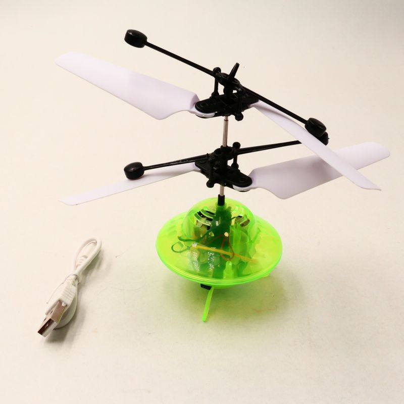 Jucarii, Copii si Bebe - Jucarii si jocuri - Vehicule si jucarii cu telecomanda - Elicoptere, avioane si nave de jucarie - Elicopter mini de jucarie, model ufo, controlabil cu mana, verde - Infinity.ro