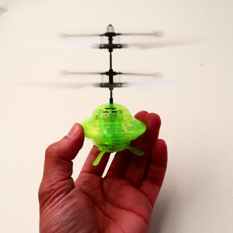 Jucarii, Copii si Bebe - Jucarii si jocuri - Vehicule si jucarii cu telecomanda - Elicoptere, avioane si nave de jucarie - Elicopter mini de jucarie, model ufo, controlabil cu mana, verde - Infinity.ro