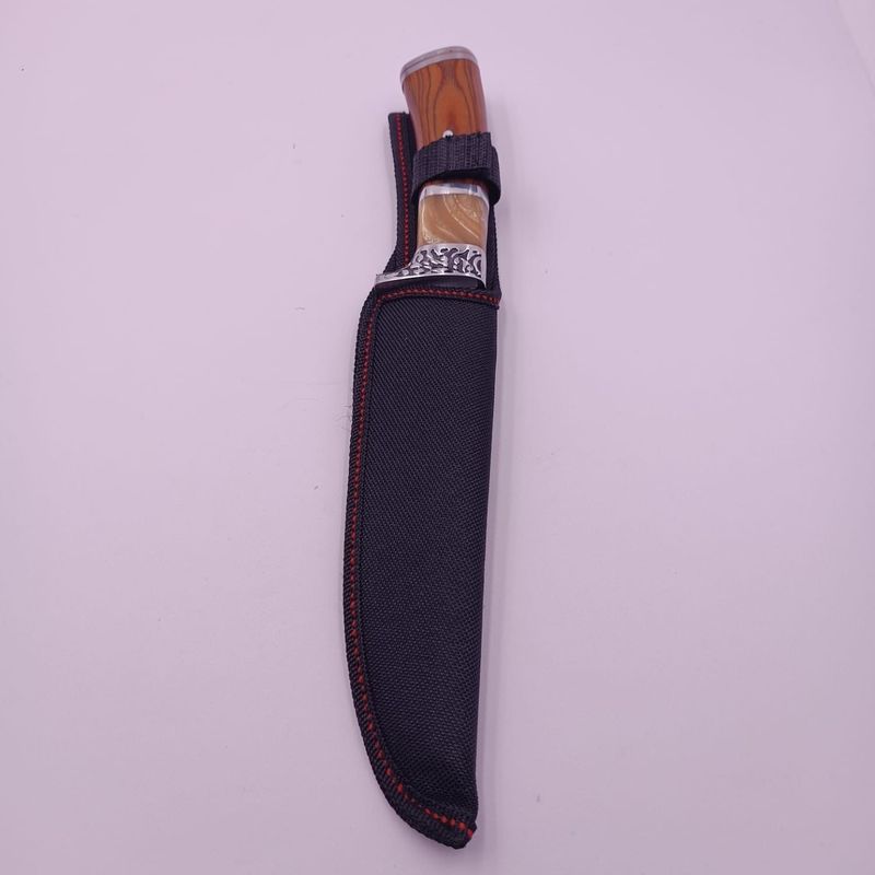 Sport si Outdoor - Camping - Cutite, bricege si accesorii - Cutite si bricege - Cutit Vanatoare cu Maner de Lemn si Metal, Husa Material Textil, Otel, 27 cm, Dalimag - Infinity.ro