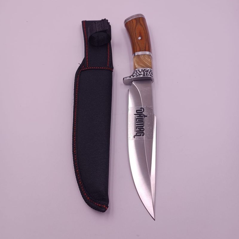 Sport si Outdoor - Camping - Cutite, bricege si accesorii - Cutite si bricege - Cutit Vanatoare cu Maner de Lemn si Metal, Husa Material Textil, Otel, 27 cm, Dalimag - Infinity.ro