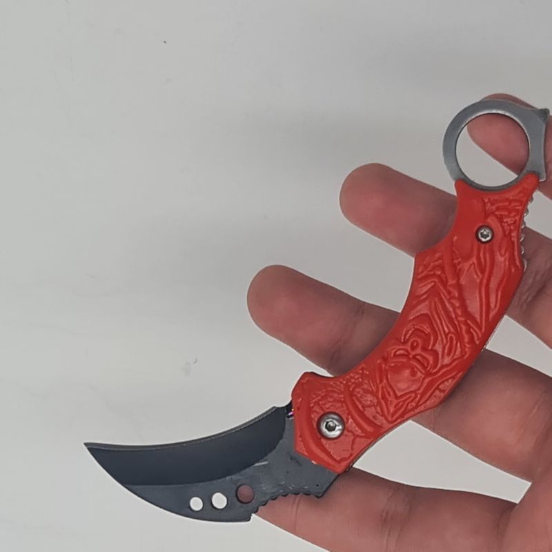 Sport si Outdoor - Camping - Cutite, bricege si accesorii - Cutite si bricege - Cutit talon, model craniu, rosu, 13 cm - Infinity.ro