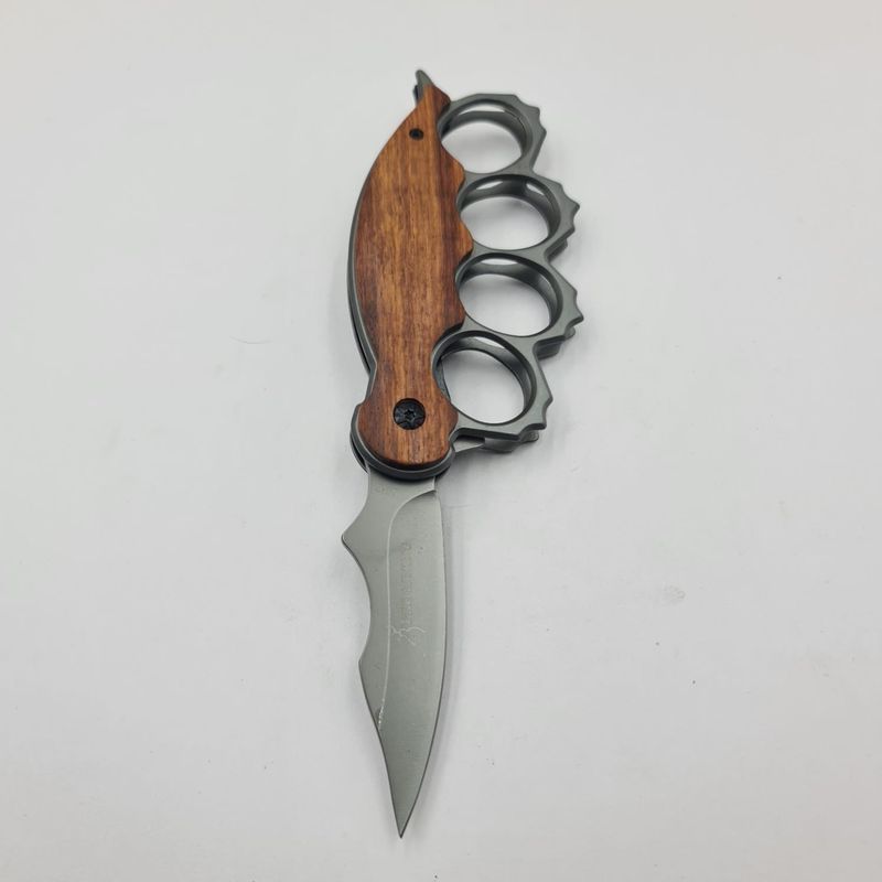 Sport si Outdoor - Camping - Cutite, bricege si accesorii - Cutite si bricege - Cutit Pumnal cu Deschidere Manuala, Prindere Curea, Maner Lemn, Otel, 21 cm - Infinity.ro