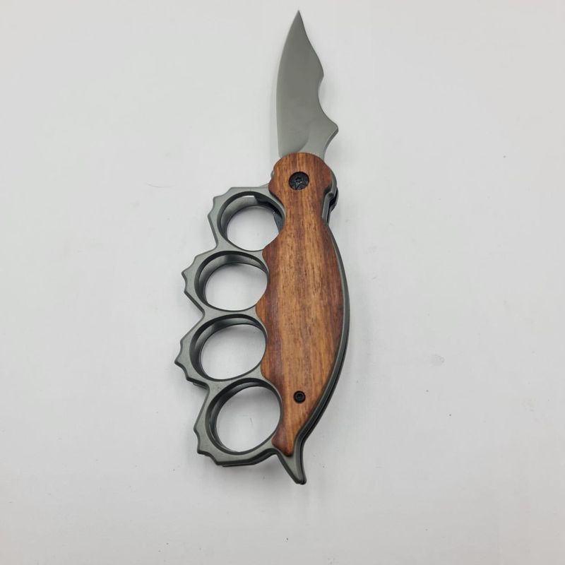 Sport si Outdoor - Camping - Cutite, bricege si accesorii - Cutite si bricege - Cutit Pumnal cu Deschidere Manuala, Prindere Curea, Maner Lemn, Otel, 21 cm - Infinity.ro