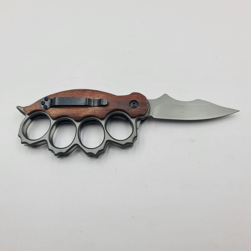 Sport si Outdoor - Camping - Cutite, bricege si accesorii - Cutite si bricege - Cutit Pumnal cu Deschidere Manuala, Prindere Curea, Maner Lemn, Otel, 21 cm - Infinity.ro