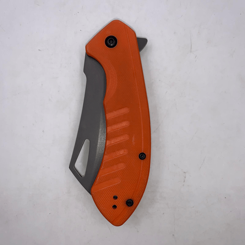 Sport si Outdoor - Camping - Cutite, bricege si accesorii - Cutite si bricege - Cutit Pliabil cu Lama Dreapta, Maner Aderent, Prindere Curea, 20 cm, Portocaliu - Infinity.ro