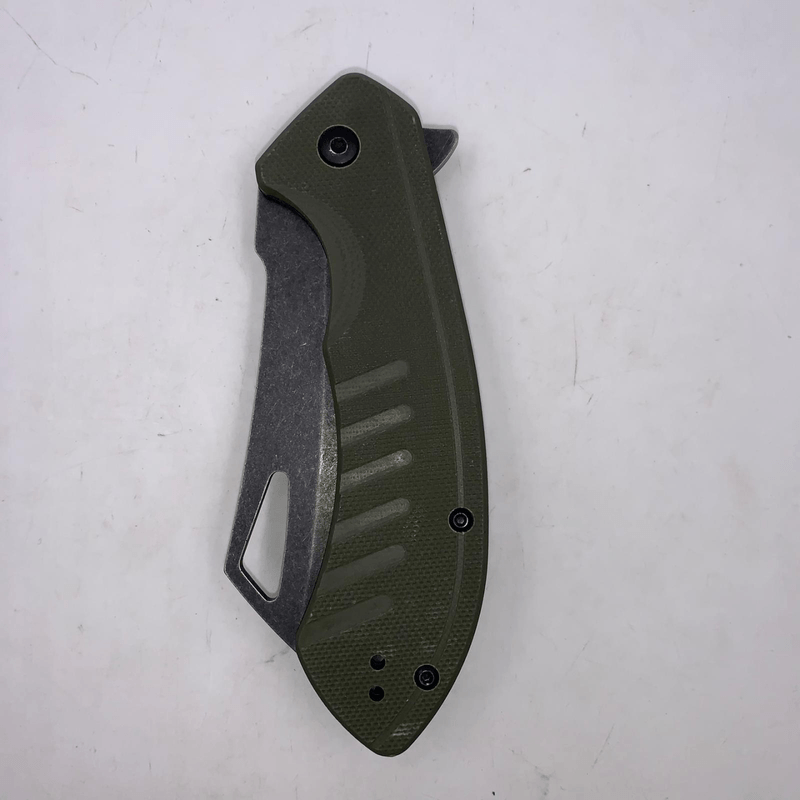 Sport si Outdoor - Camping - Cutite, bricege si accesorii - Cutite si bricege - Cutit Pliabil cu Lama Dreapta, Maner Aderent, Prindere Curea, 20 cm, Verde - Infinity.ro