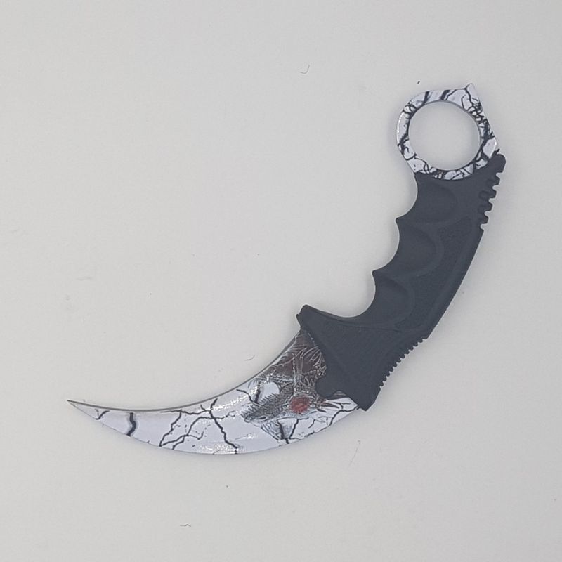 Sport si Outdoor - Camping - Cutite, bricege si accesorii - Cutite si bricege - Cutit Karambit steel cu teaca si snur de agatat, alb, dragon - Infinity.ro