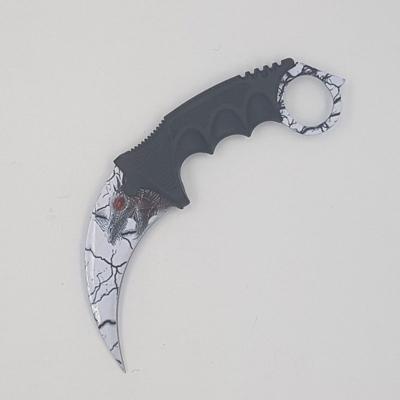 Sport si Outdoor - Camping - Cutite, bricege si accesorii - Cutite si bricege - Cutit Karambit steel cu teaca si snur de agatat, alb, dragon - Infinity.ro