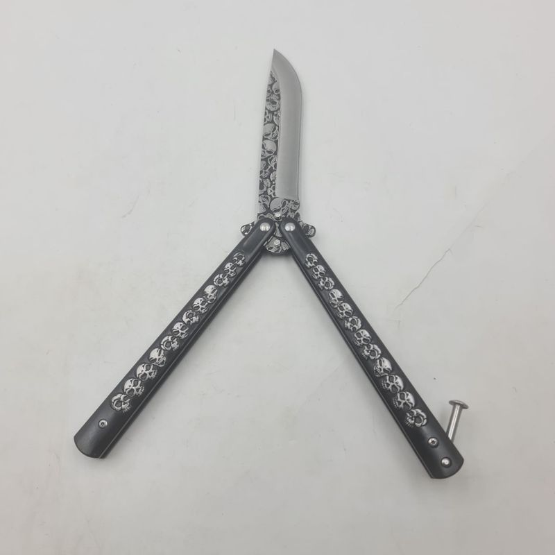 Sport si Outdoor - Camping - Cutite, bricege si accesorii - Cutite si bricege - Cutit Fluture, Model Cap de Mort, Cu Tais, Negru - Infinity.ro