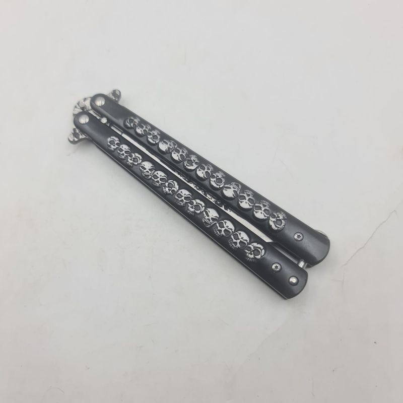 Sport si Outdoor - Camping - Cutite, bricege si accesorii - Cutite si bricege - Cutit Fluture, Model Cap de Mort, Cu Tais, Negru - Infinity.ro