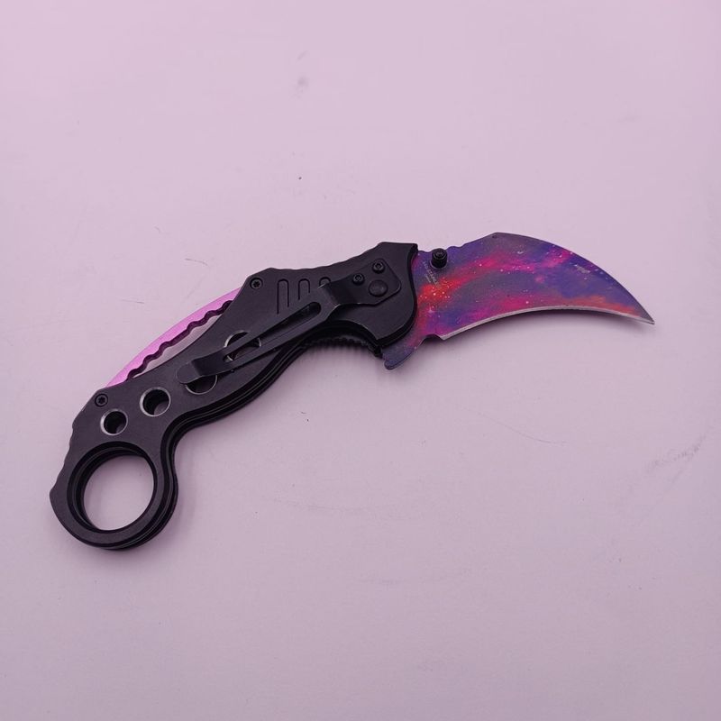 Sport si Outdoor - Camping - Cutite, bricege si accesorii - Cutite si bricege - Cutit Karambit cu Tais, Sistem Prindere Curea, Inel, Curbat, Multicolor, 19 cm - Infinity.ro