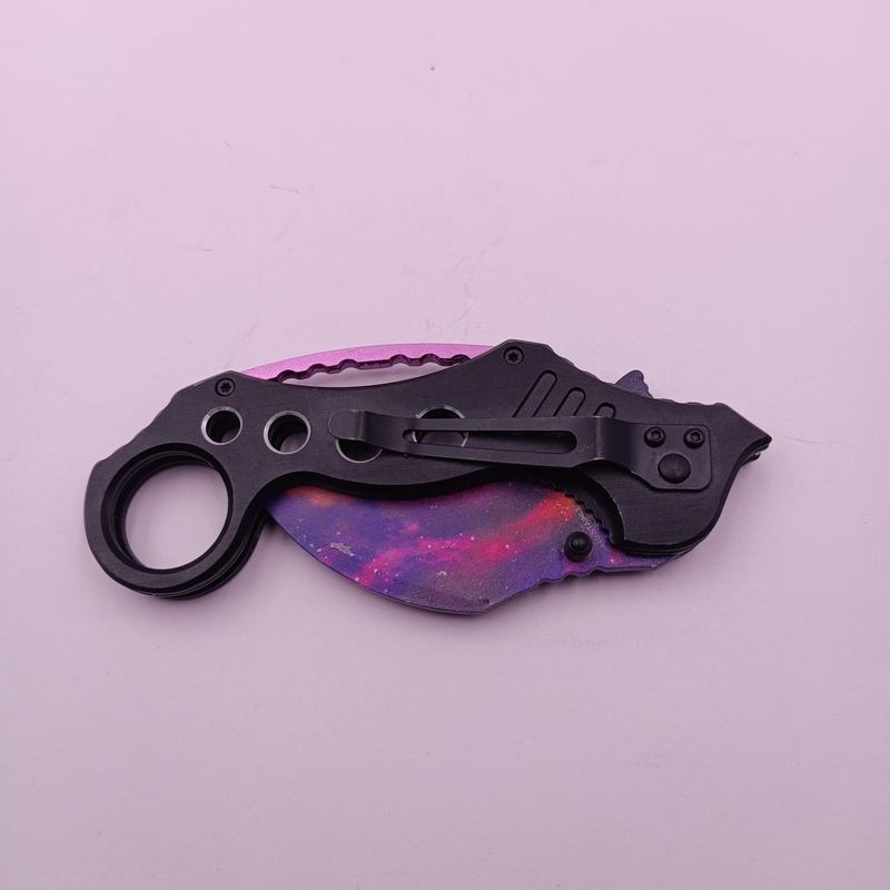 Sport si Outdoor - Camping - Cutite, bricege si accesorii - Cutite si bricege - Cutit Karambit cu Tais, Sistem Prindere Curea, Inel, Curbat, Multicolor, 19 cm - Infinity.ro