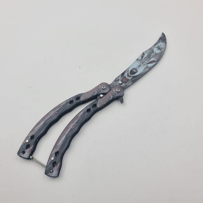 Sport si Outdoor - Camping - Cutite, bricege si accesorii - Cutite si bricege - Cutit Fluture Fara Tais Pentru Antrenament, Model Lup, 24 cm - Infinity.ro