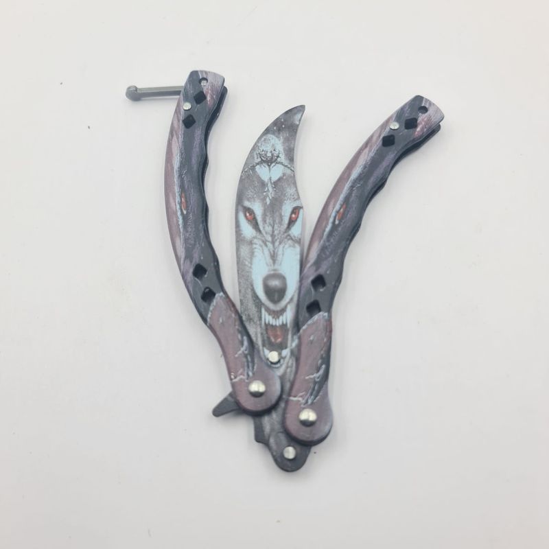 Sport si Outdoor - Camping - Cutite, bricege si accesorii - Cutite si bricege - Cutit Fluture Fara Tais Pentru Antrenament, Model Lup, 24 cm - Infinity.ro