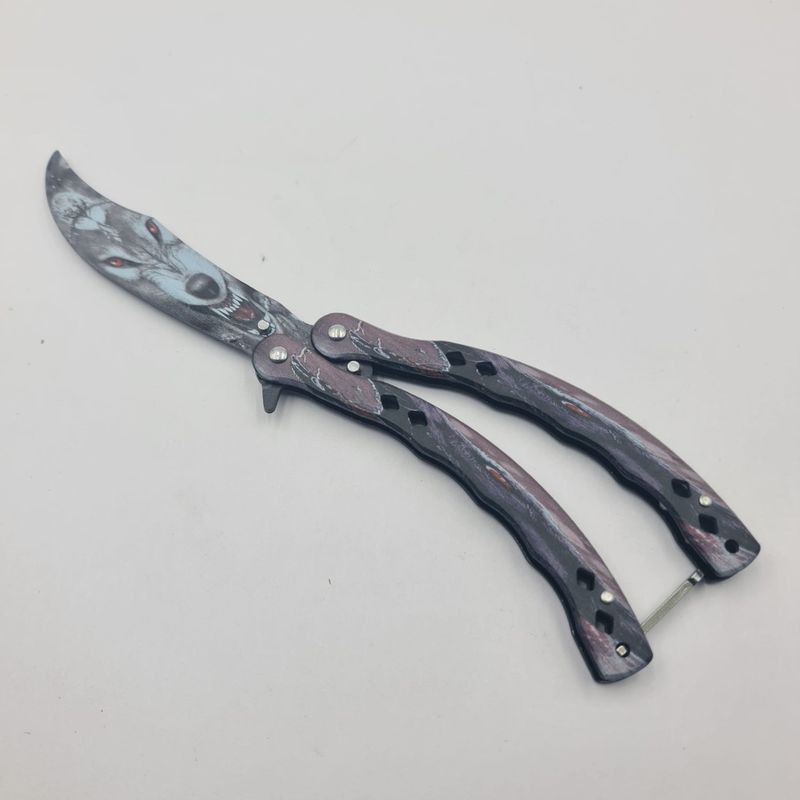 Sport si Outdoor - Camping - Cutite, bricege si accesorii - Cutite si bricege - Cutit Fluture Fara Tais Pentru Antrenament, Model Lup, 24 cm - Infinity.ro