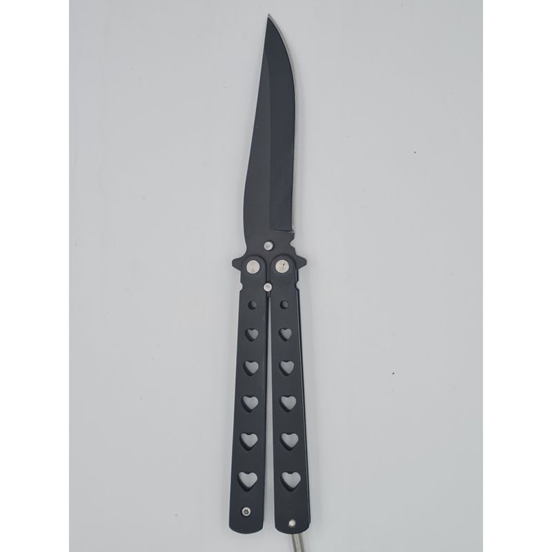 Sport si Outdoor - Camping - Cutite, bricege si accesorii - Cutite si bricege - Cutit fluture Butterfly, Balisong 20 cm, negru, model inima - Infinity.ro