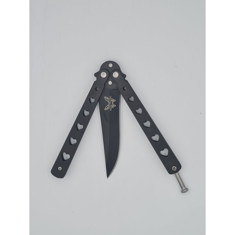 Sport si Outdoor - Camping - Cutite, bricege si accesorii - Cutite si bricege - Cutit fluture Butterfly, Balisong 20 cm, negru, model inima - Infinity.ro
