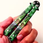 Sport si Outdoor - Camping - Cutite, bricege si accesorii - Cutite si bricege - Cutit Fluture Fara Tais, Model Canabis Pentru Antrenament, 17 Cm, Verde - Infinity.ro