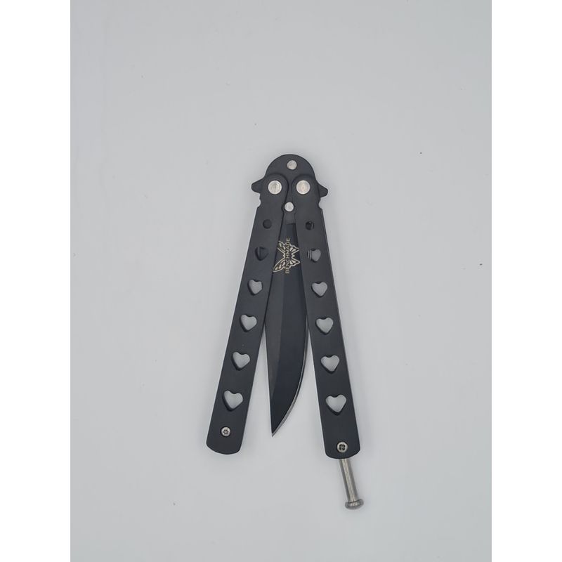 Sport si Outdoor - Camping - Cutite, bricege si accesorii - Cutite si bricege - Cutit fluture Butterfly, Balisong 20 cm, negru, model inima - Infinity.ro
