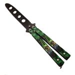 Sport si Outdoor - Camping - Cutite, bricege si accesorii - Cutite si bricege - Cutit Fluture Fara Tais, Model Canabis Pentru Antrenament, 17 Cm, Verde - Infinity.ro