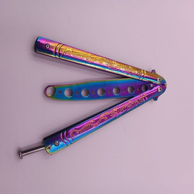 Sport si Outdoor - Camping - Cutite, bricege si accesorii - Cutite si bricege - Cutit Fluture Fara Tais, Pentru Antrenament, Fade, Model Dragon, Otel, 23 cm - Infinity.ro