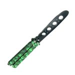 Sport si Outdoor - Camping - Cutite, bricege si accesorii - Cutite si bricege - Cutit fluture Butterfly, Balisong 22 cm, verde, cranii, fara tais, de antrenament - Infinity.ro