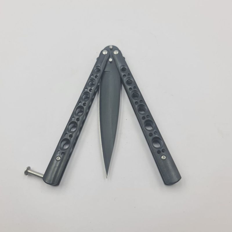 Sport si Outdoor - Camping - Cutite, bricege si accesorii - Cutite si bricege - Cutit Fluture cu Tais, Model Gauri, Otel, Husa Material Textil, 25 cm, Negru - Infinity.ro