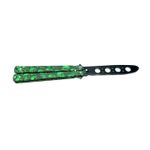 Sport si Outdoor - Camping - Cutite, bricege si accesorii - Cutite si bricege - Cutit fluture Butterfly, Balisong 22 cm, verde, cranii, fara tais, de antrenament - Infinity.ro